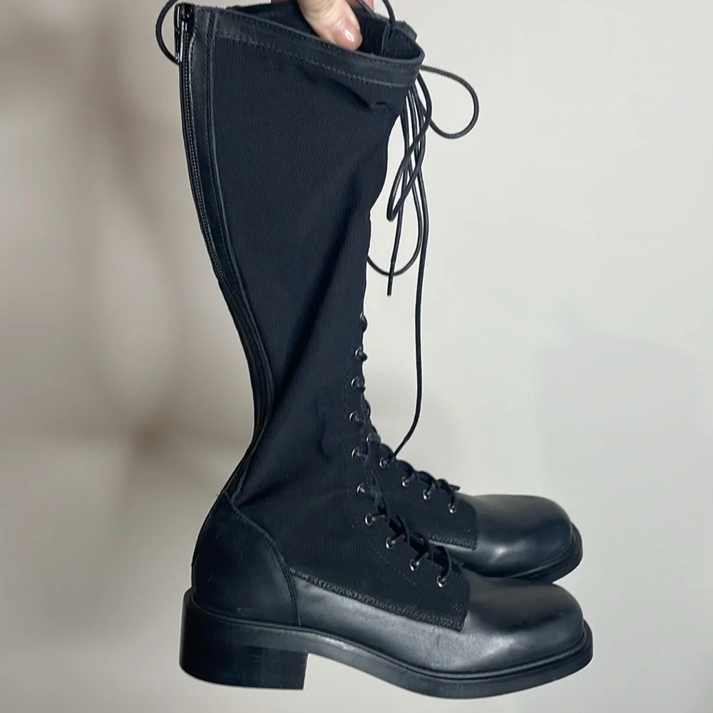 Free People | Black Trickum Tall Lace Up Boots Size Euro 38 US 7.5 New in Box - Picture 3 of 8